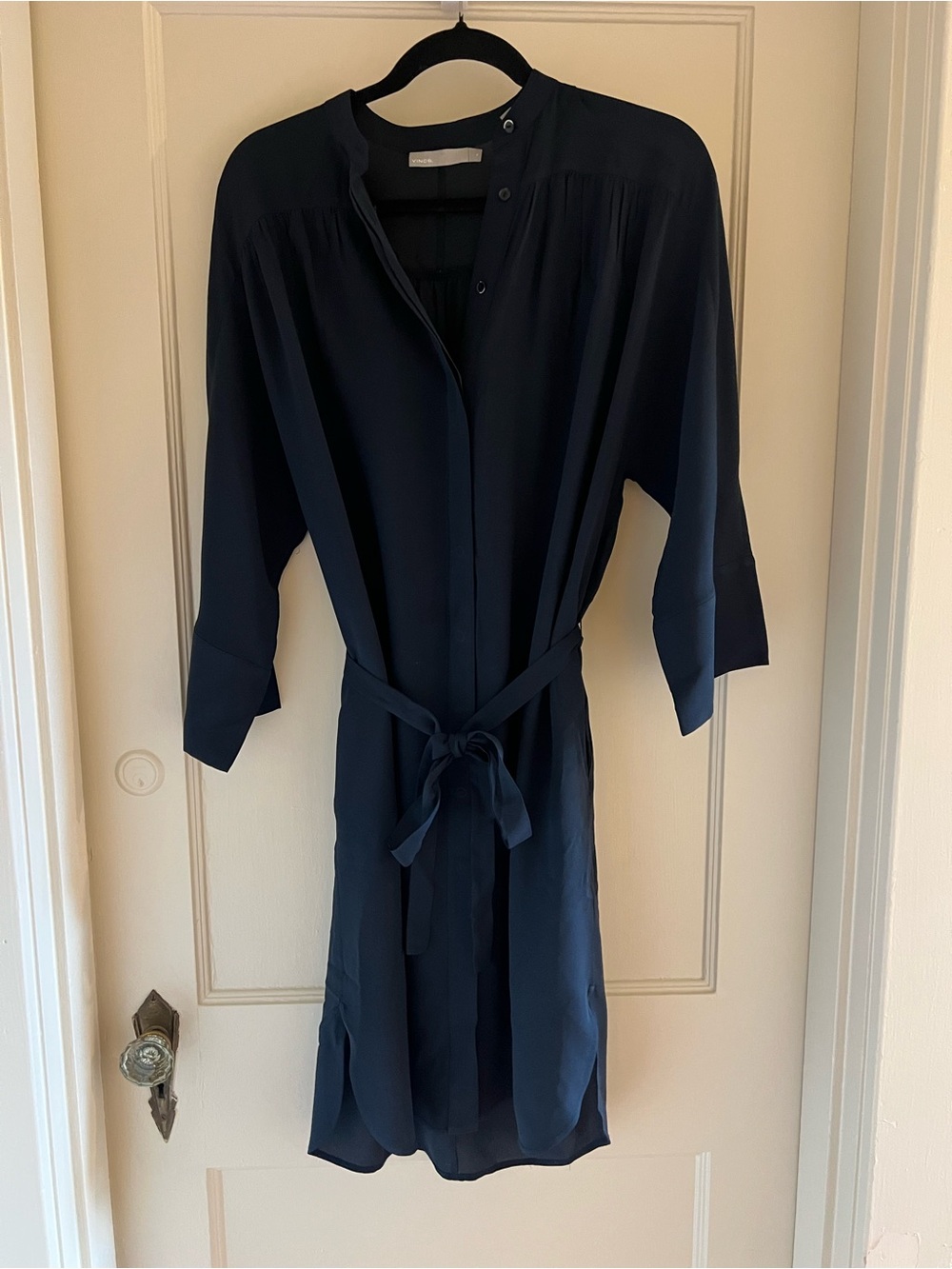 Vince Silk Deep Navy Button-Front Dress